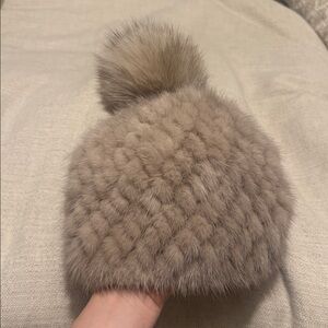 MaxMara Beige Fur Pom-Pom Hat
